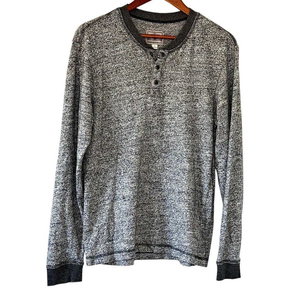 UGG Australia Men's Galen Henley Heathered Textured Thermal Snaps at Neck Size M